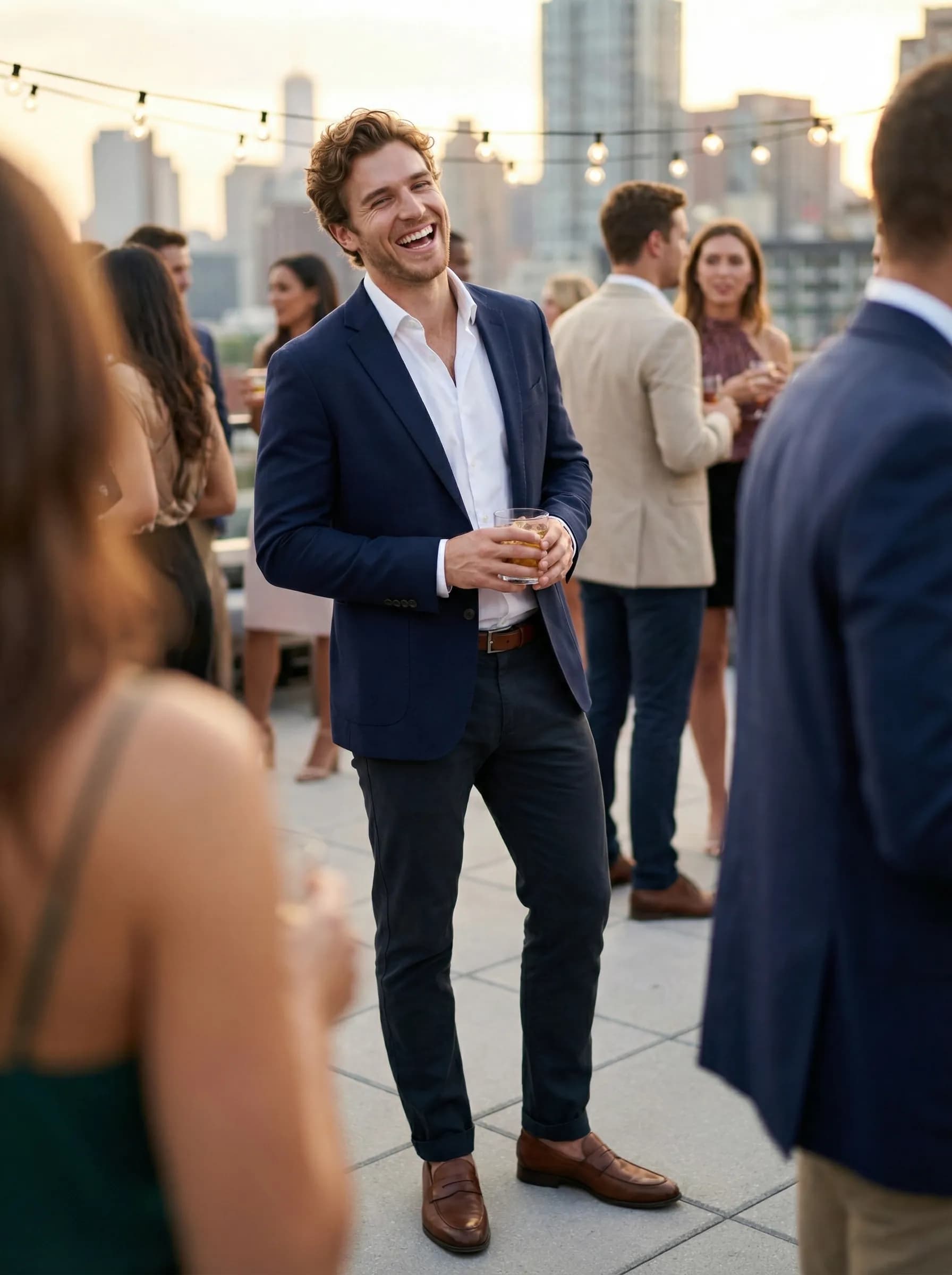 Social photo at outdoor rooftop party