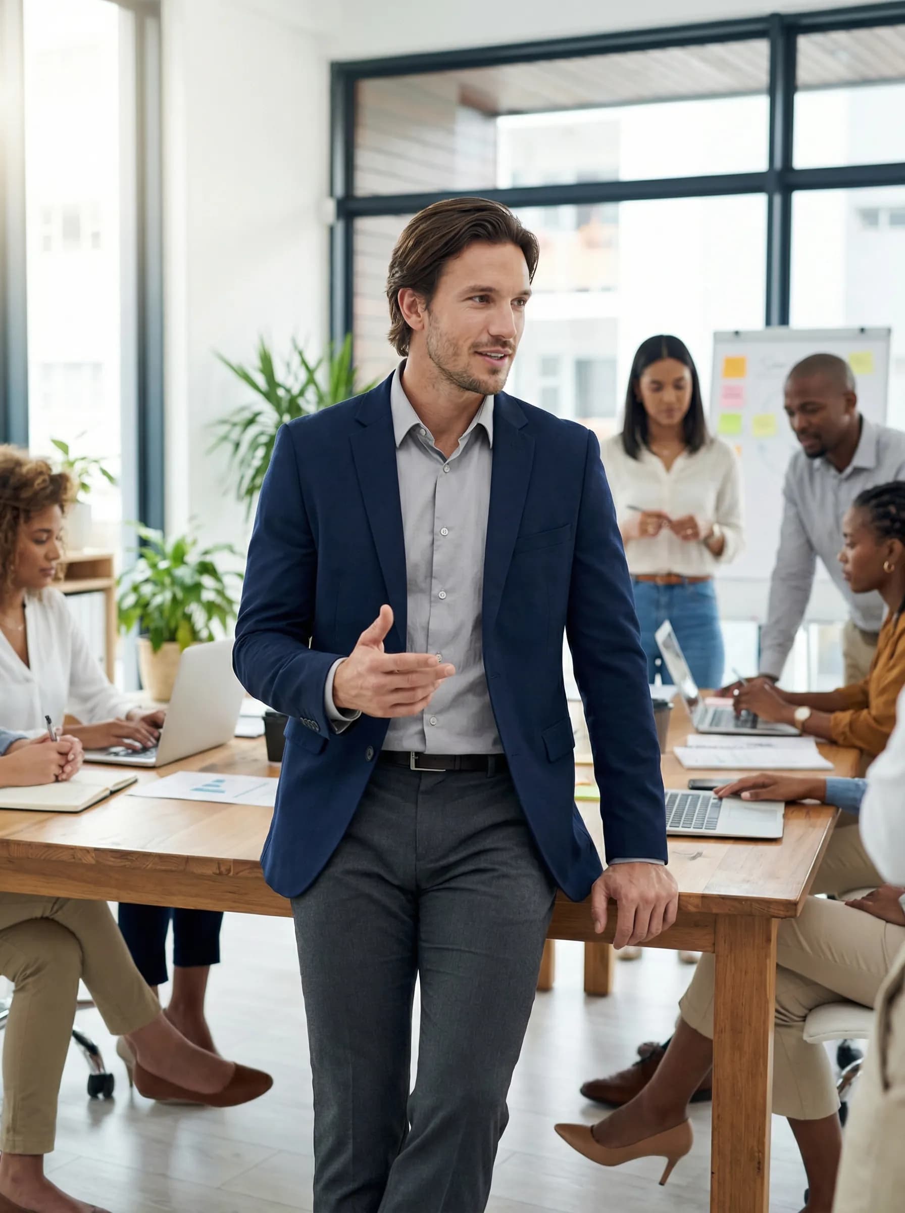 Consultant leading collaborative team discussion