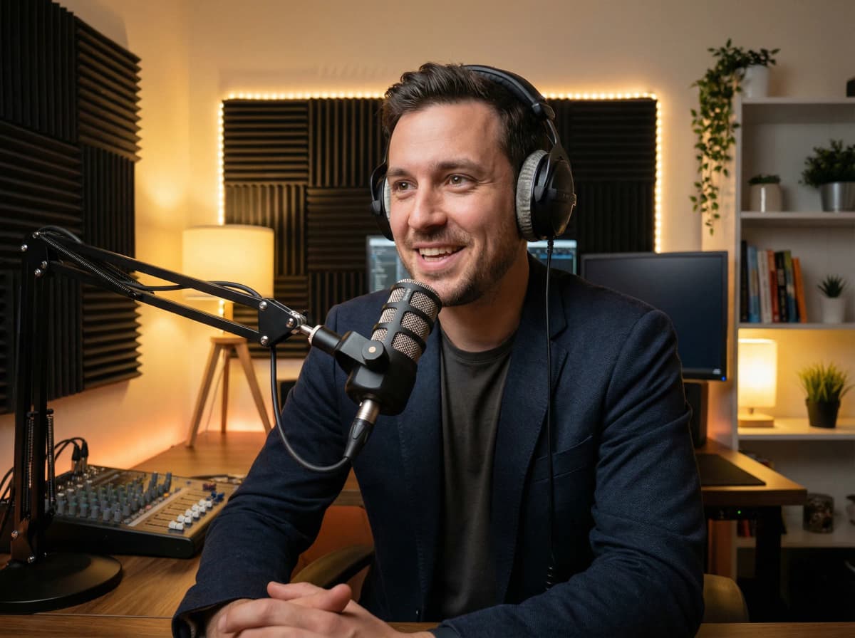 Podcast host recording