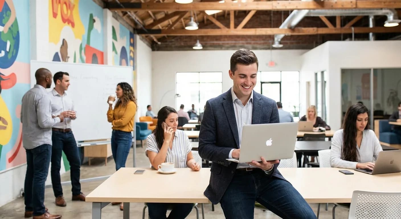 Entrepreneur working in vibrant coworking space