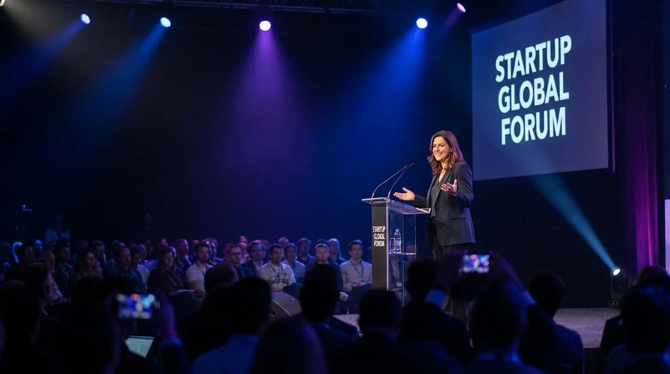 Entrepreneur giving keynote at startup conference