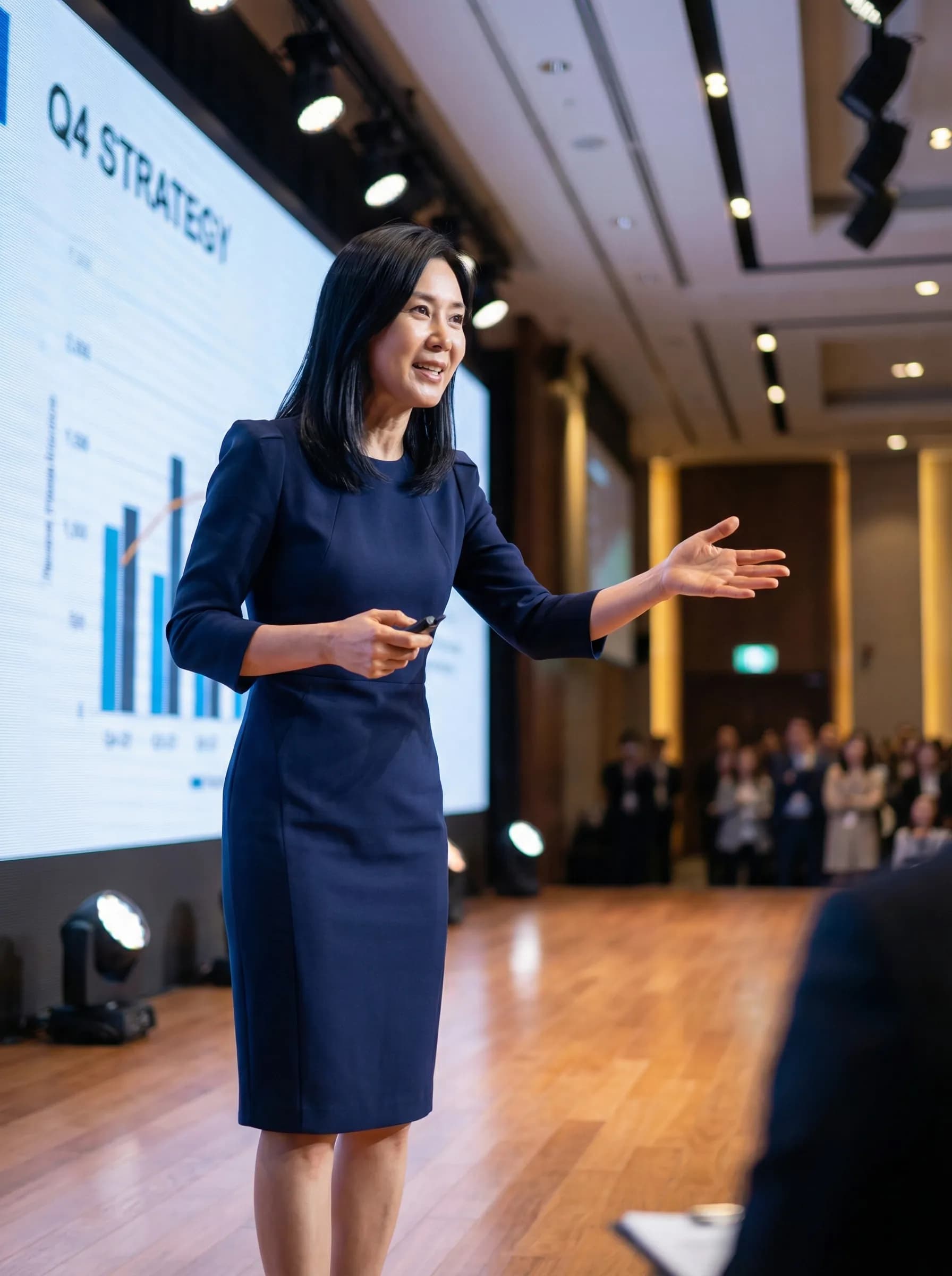 Executive presenting confidently to board members