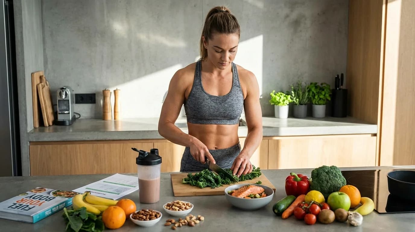Fitness trainer preparing healthy meal