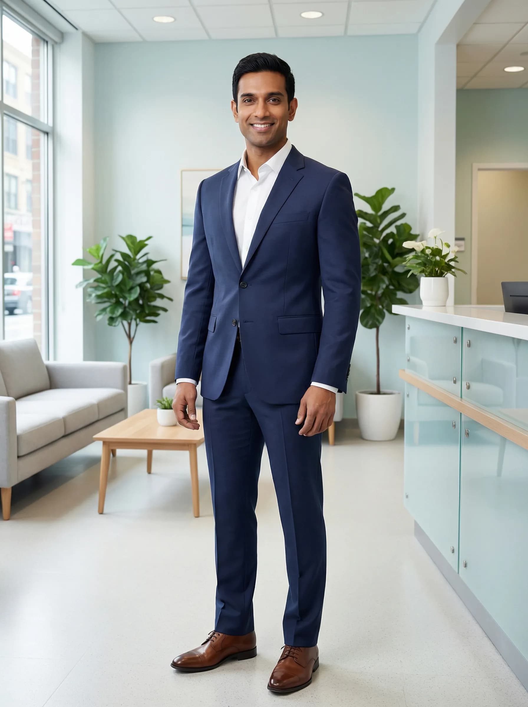 Healthcare professional in business attire at medical office