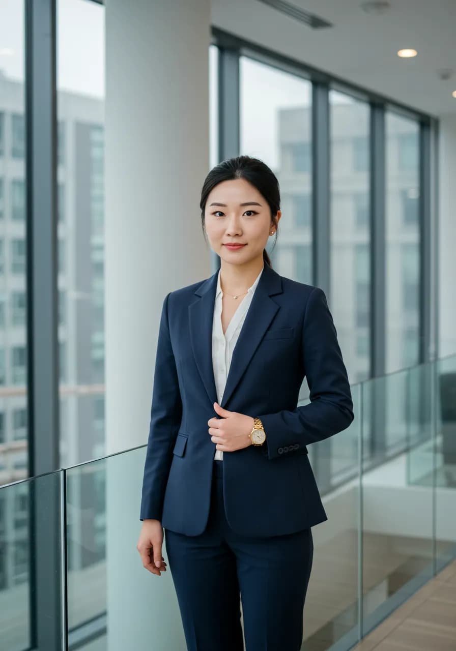 AI influencer in business attire for corporate content