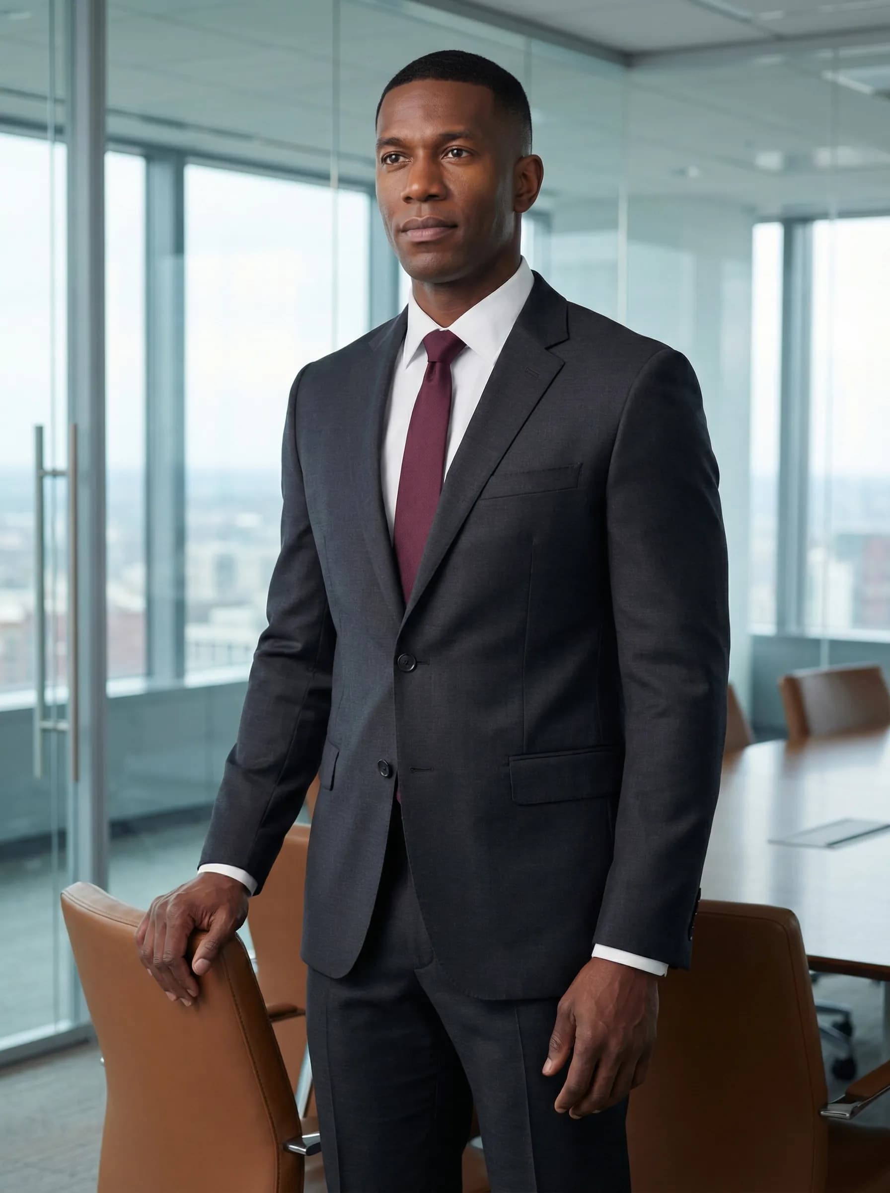 Attorney in glass-walled conference room