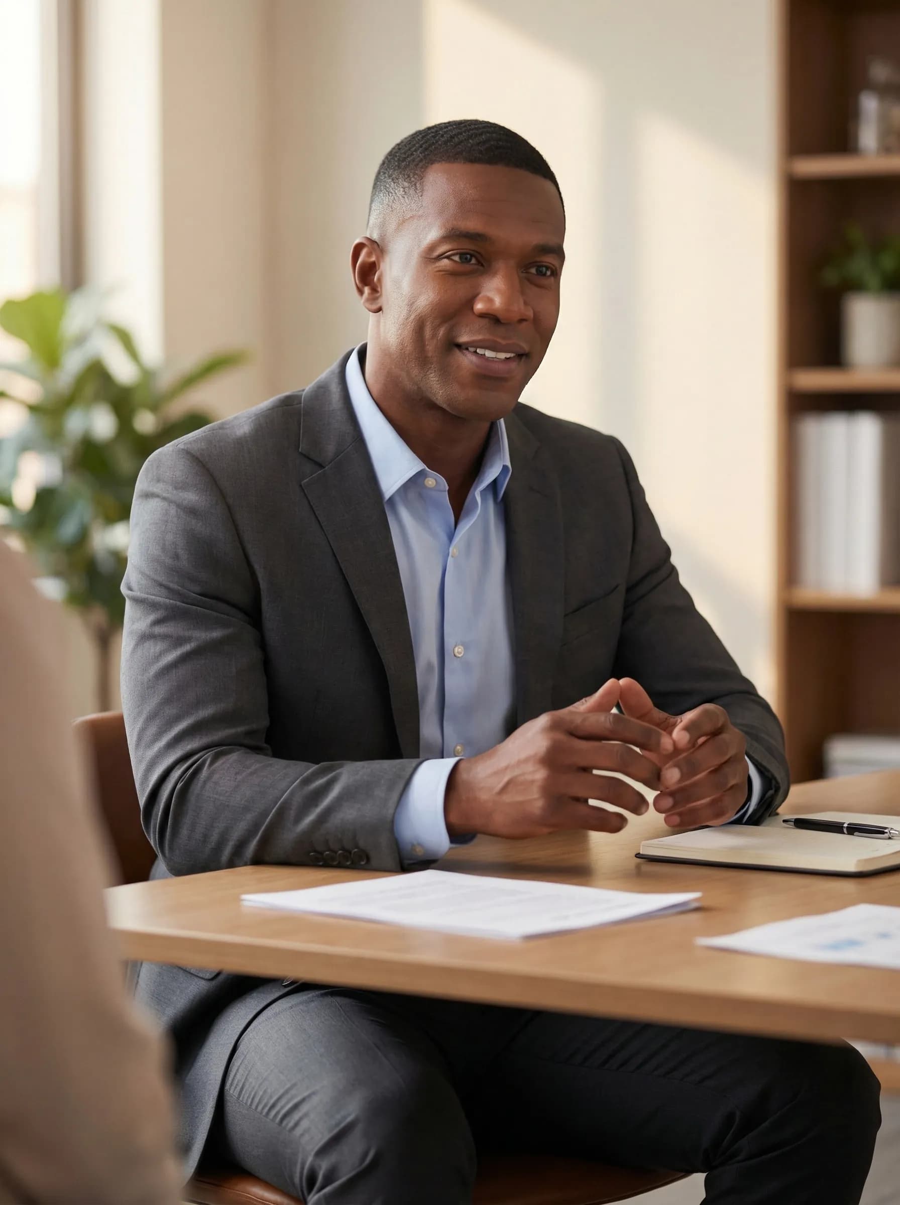 Attorney in client consultation setting