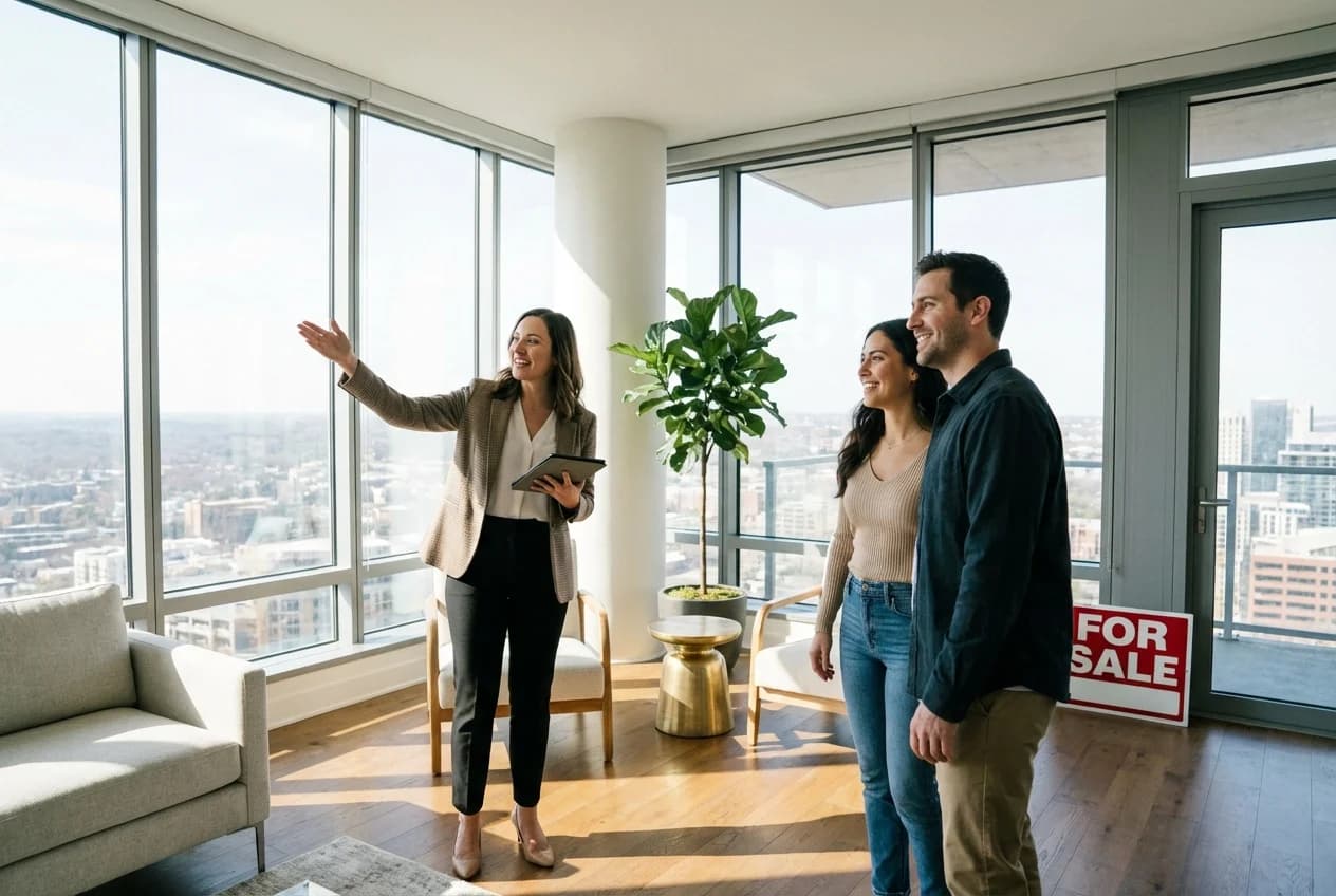 Real estate agent showing modern living room