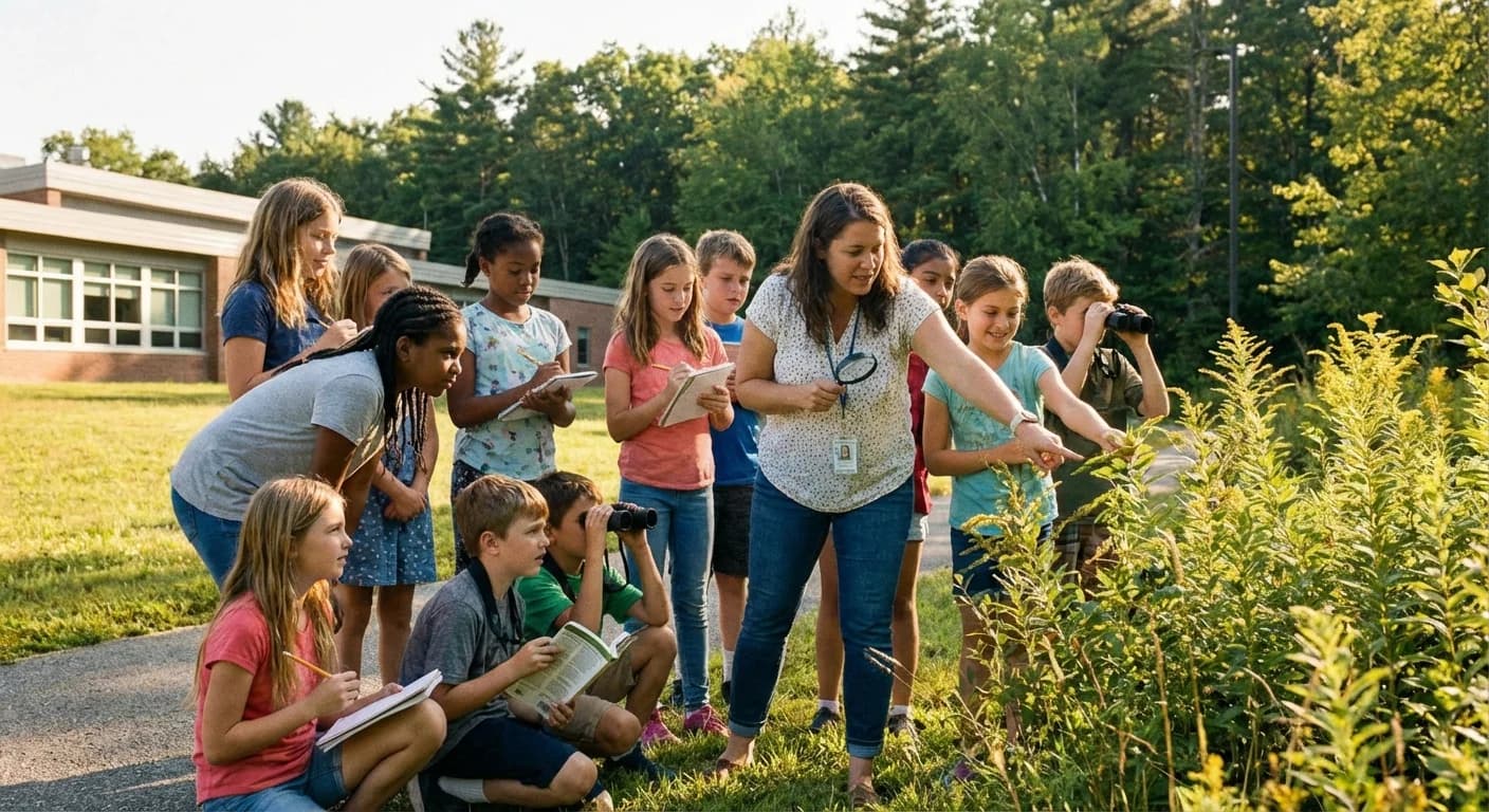 Teacher leading outdoor nature education walk