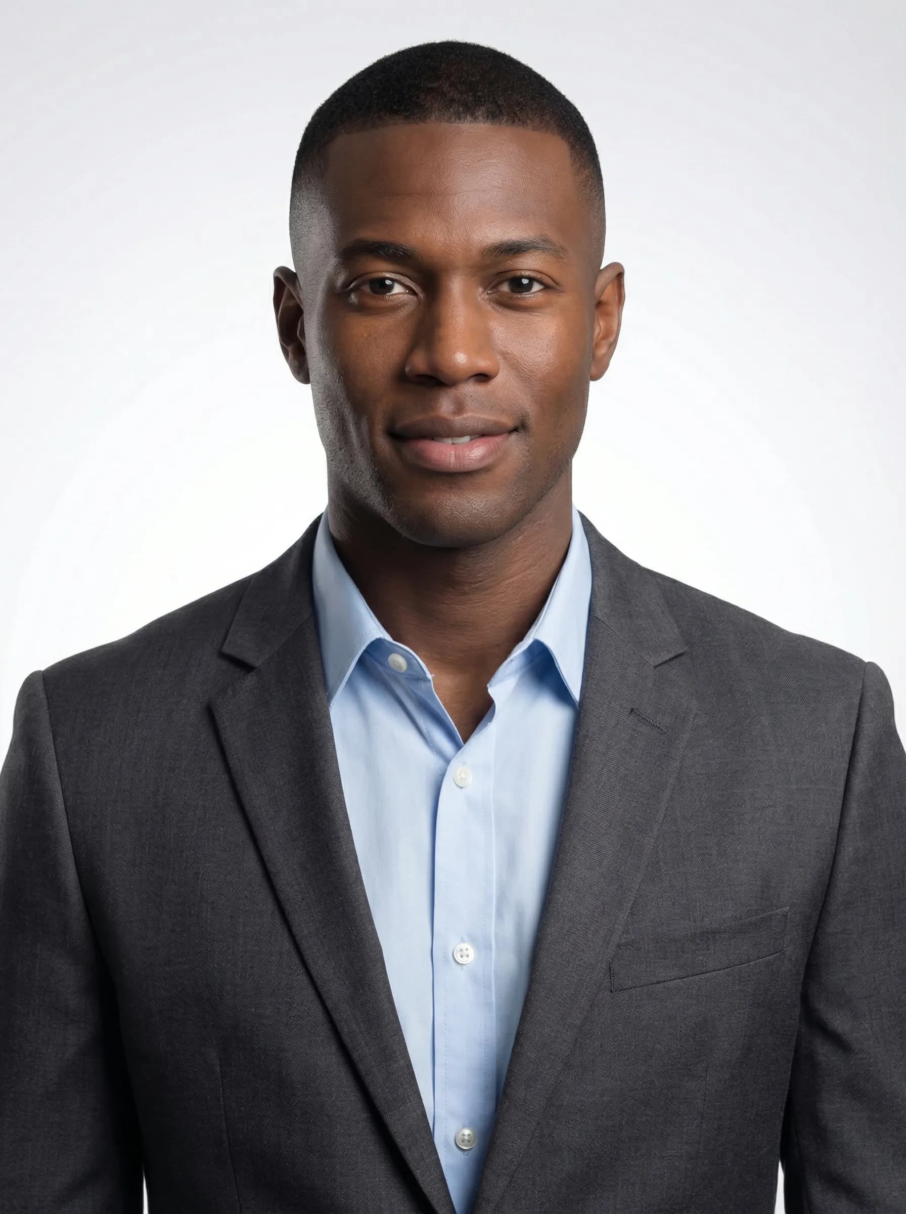 Manager team member headshot in charcoal suit