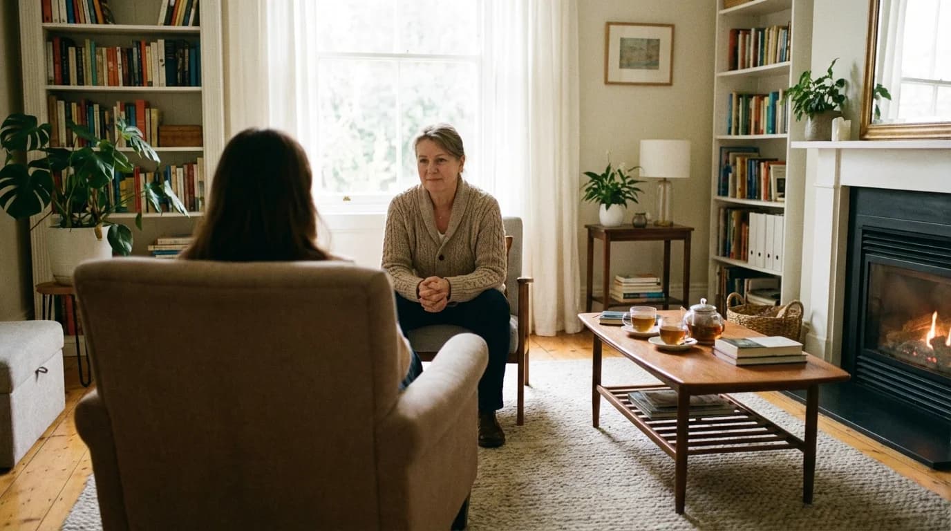 Therapist in calm session with client