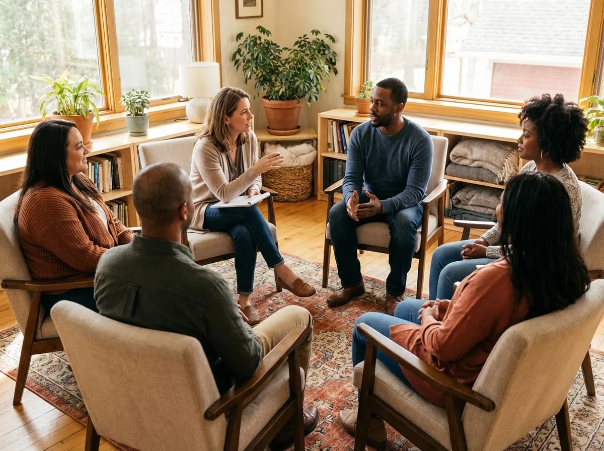 Therapist facilitating group therapy session