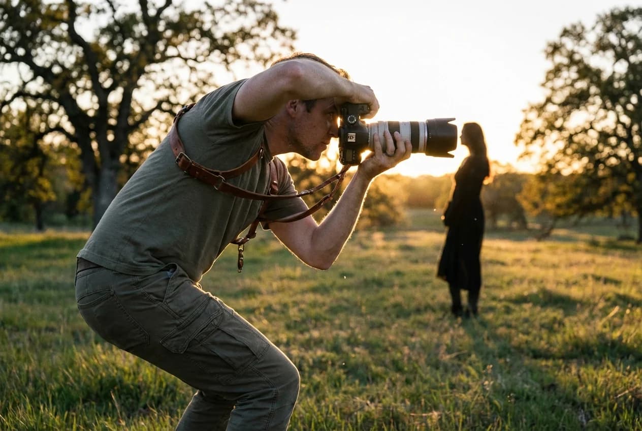 Photographer shooting during golden hour