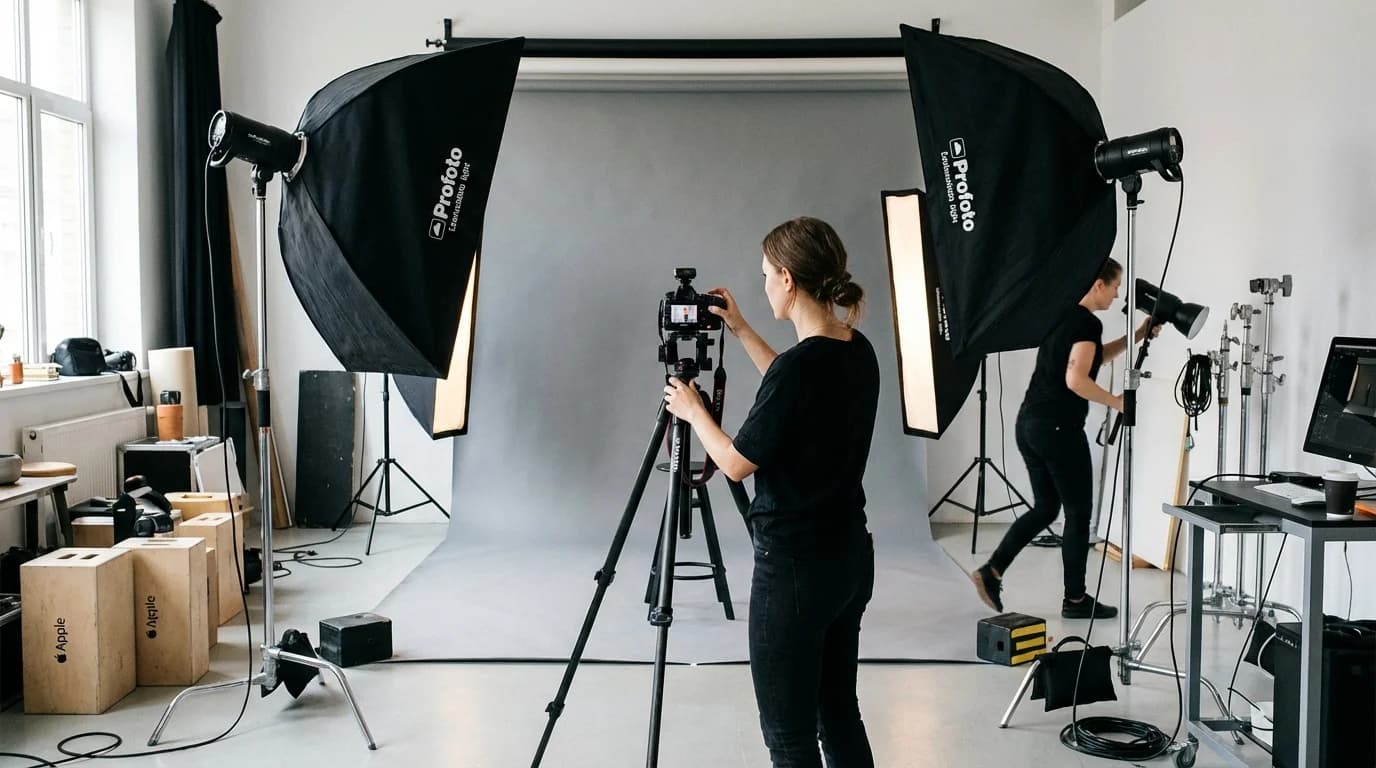 Photographer in professional studio