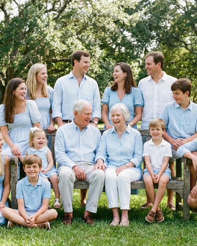 AI-generated multi-generational family reunion portrait outdoors